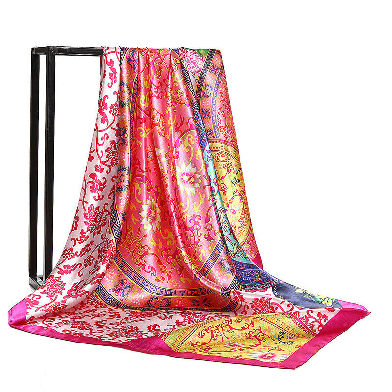 Retro Print Satin Square Scarf – Headscarf, 90 × 90 cm, 24 Designs