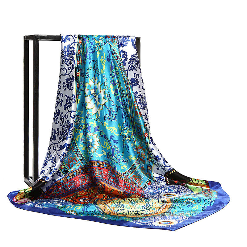 Retro Print Satin Square Scarf – Headscarf, 90 × 90 cm, 24 Designs