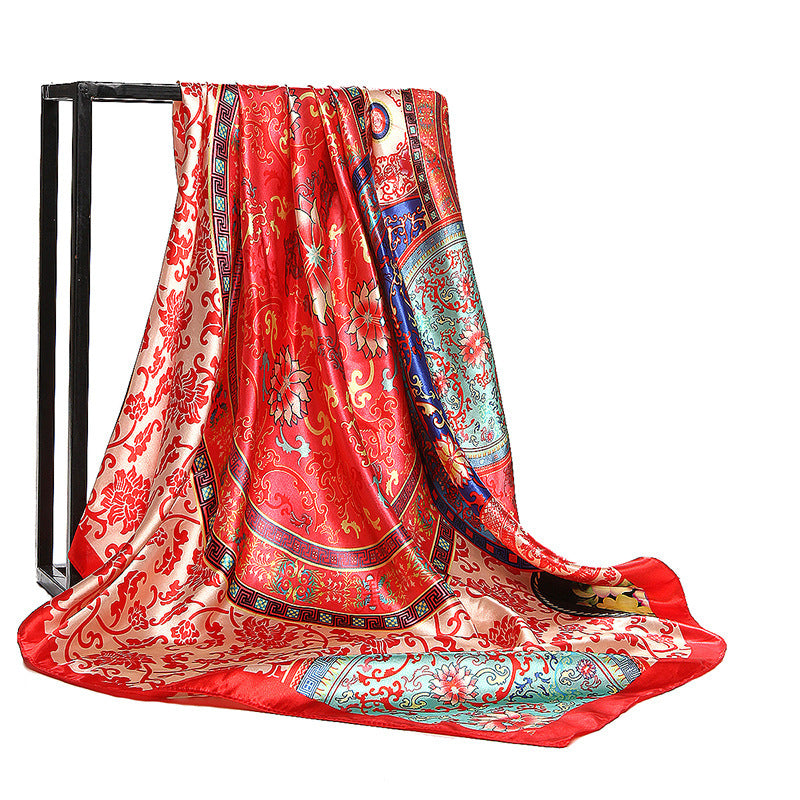 Retro Print Satin Square Scarf – Headscarf, 90 × 90 cm, 24 Designs