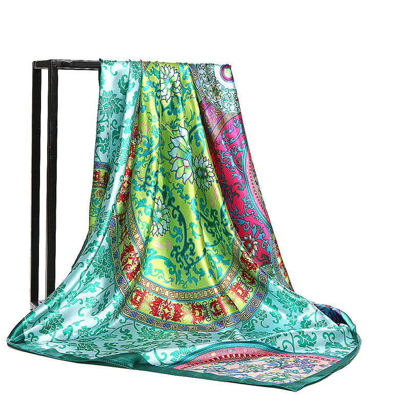 Retro Print Satin Square Scarf – Headscarf, 90 × 90 cm, 24 Designs