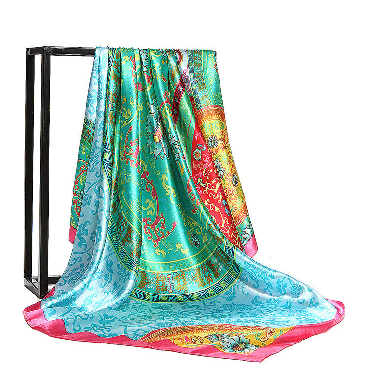 Retro Print Satin Square Scarf – Headscarf, 90 × 90 cm, 24 Designs