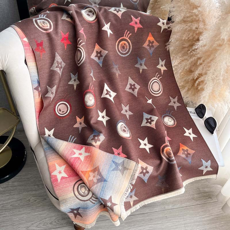 Star Pattern Jacquard Double-Sided Scarf – Women's Winter Shawl