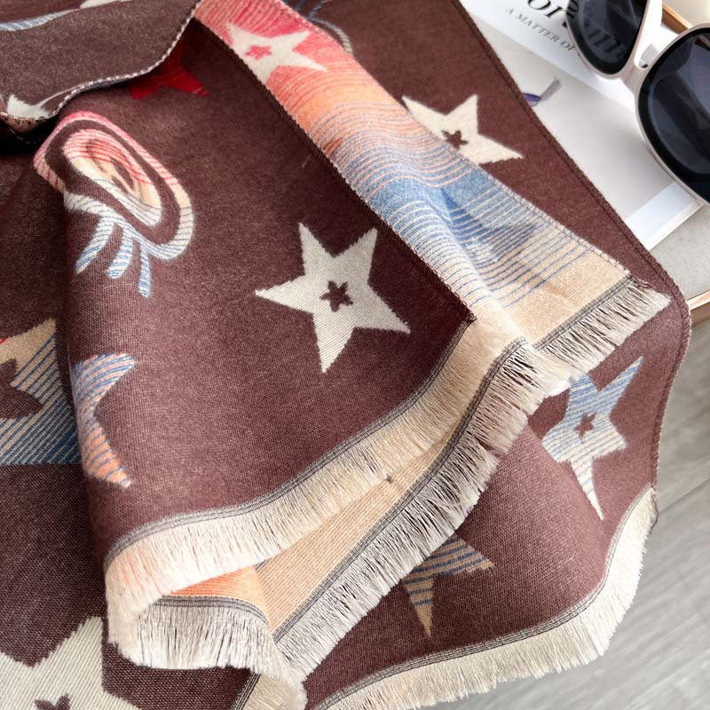 Star Pattern Jacquard Double-Sided Scarf – Women's Winter Shawl