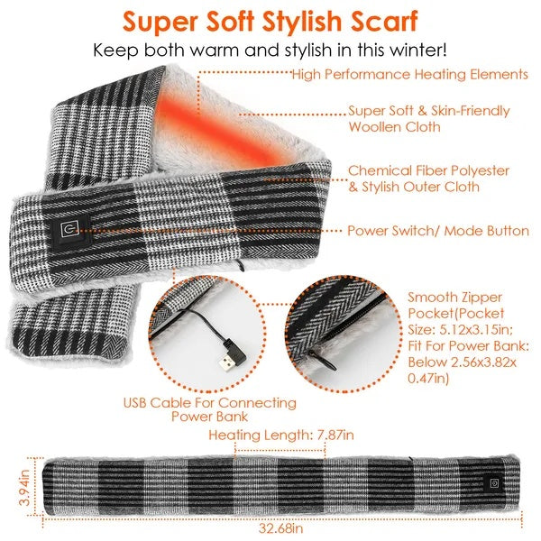 USB Heated Neck Wrap – 3 Heat Levels, Dark Grey, 83 cm