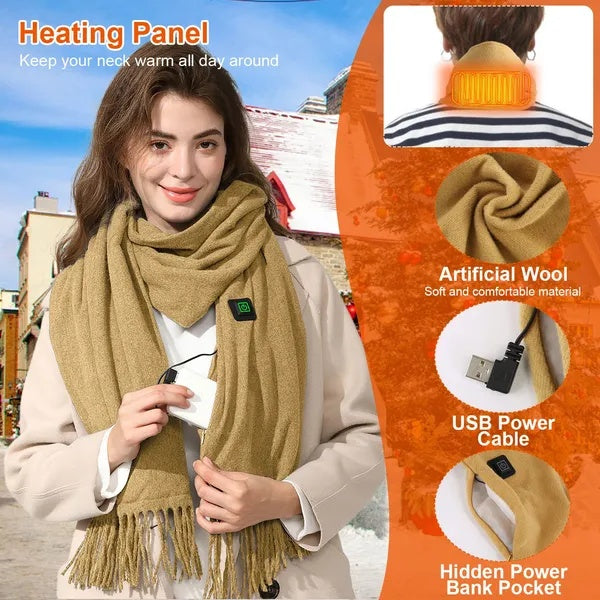 USB Heated Scarf with 3 Heat Settings – Brown, 30 × 200 cm