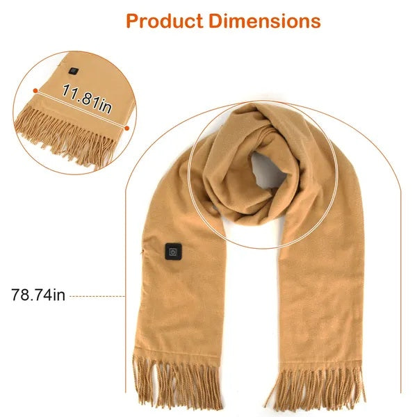 USB Heated Scarf with 3 Heat Settings – Brown, 30 × 200 cm