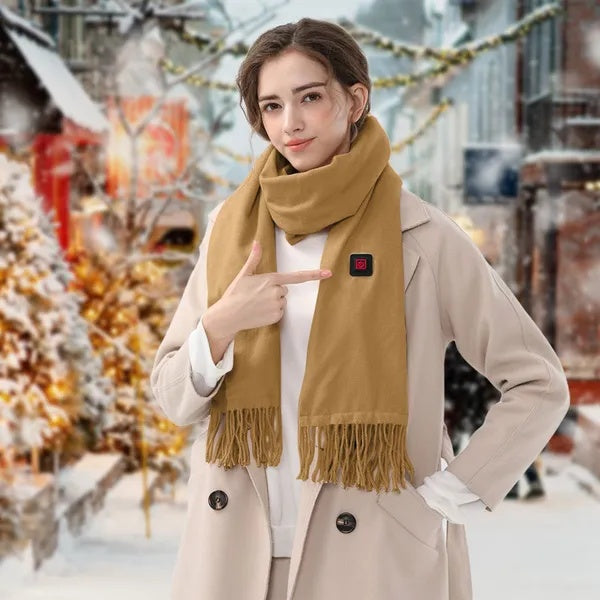 USB Heated Scarf with 3 Heat Settings – Brown, 30 × 200 cm