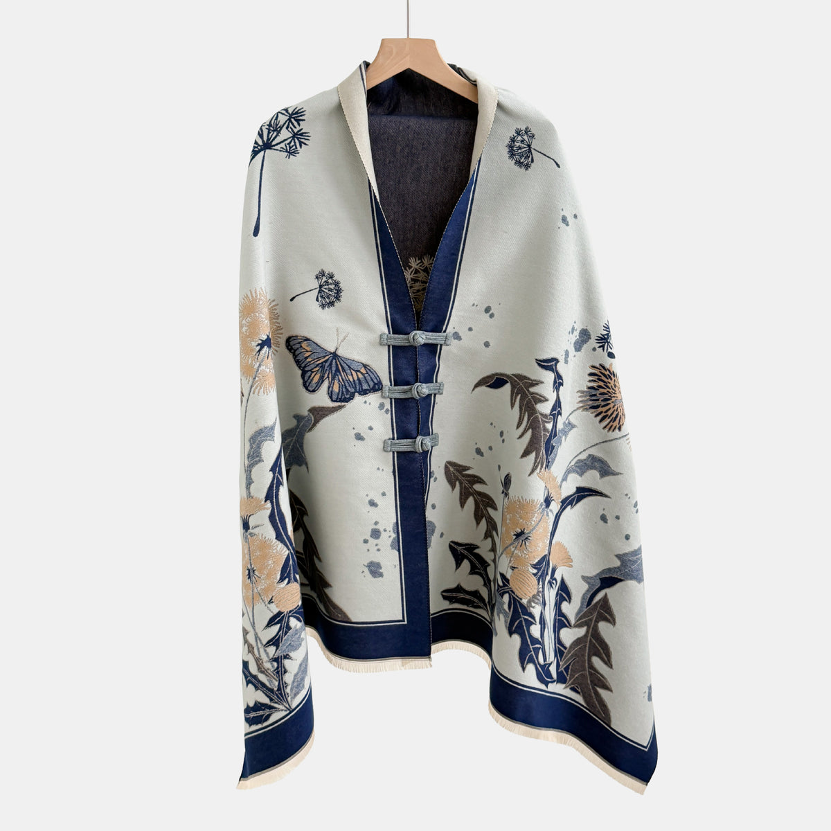 Vintage Floral Jacquard Cloak Shawl with Knot Button – 28 Patterns