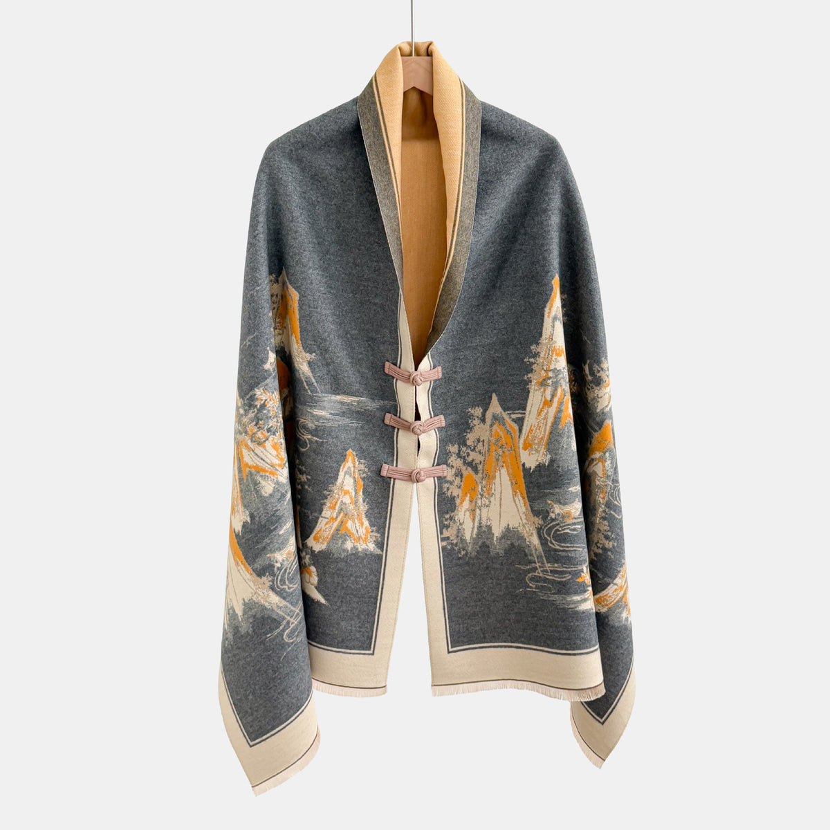 Vintage Floral Jacquard Cloak Shawl with Knot Button – 28 Patterns