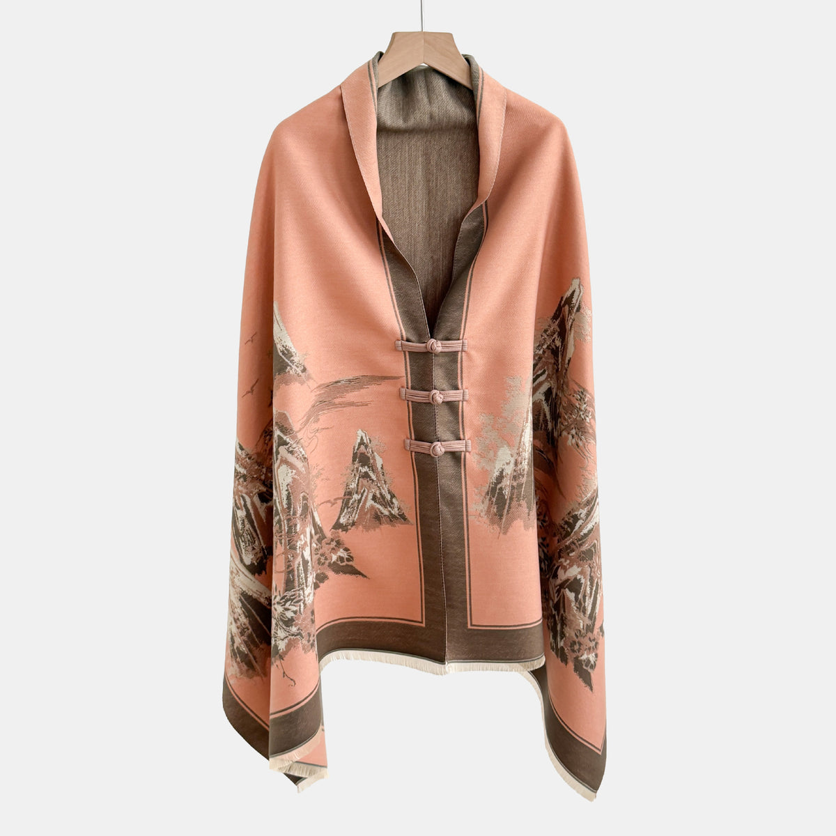Vintage Floral Jacquard Cloak Shawl with Knot Button – 28 Patterns