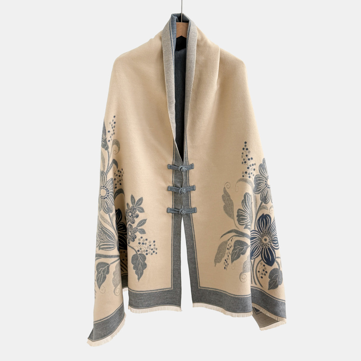 Vintage Floral Jacquard Cloak Shawl with Knot Button – 28 Patterns